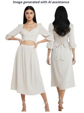 O.P.T. S beige/cream wrap midi dress with pockets